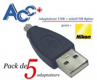 Adaptateur (x5) USB AM vers Mini USB 8P Nikon 